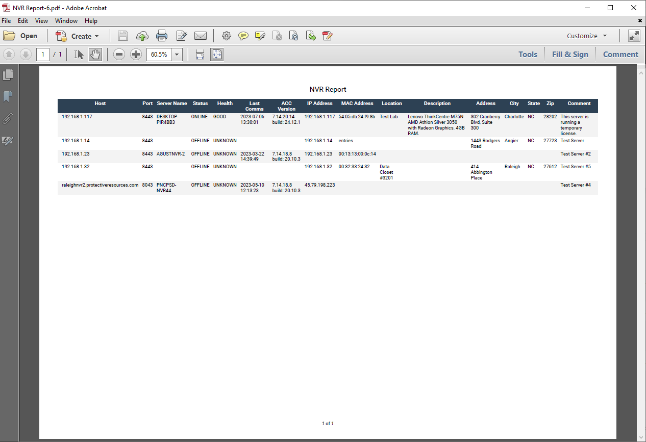 NVR sample report export screenshot